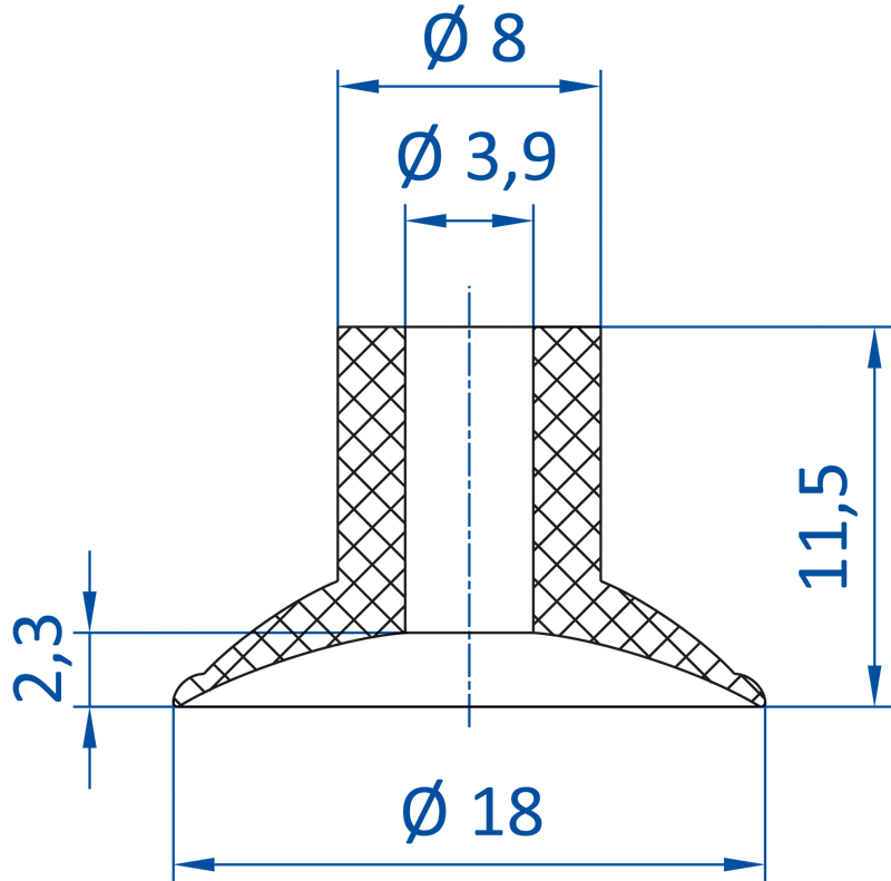 Размеры плоской вакуумной присоски FIPA серии SFU-D 112.018.024